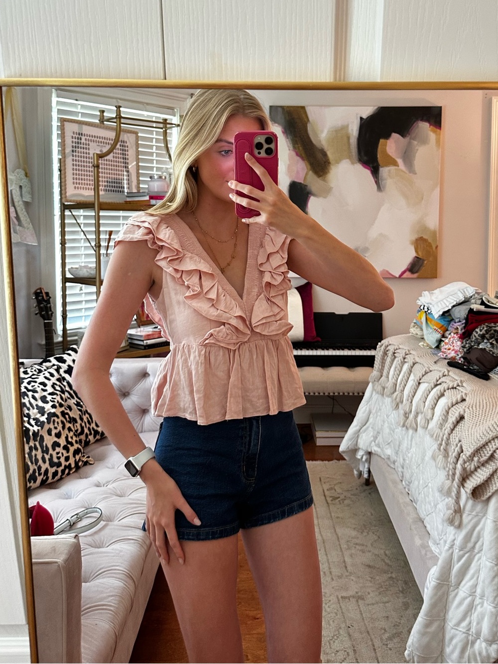 Revolve Aureta ruffle pink top